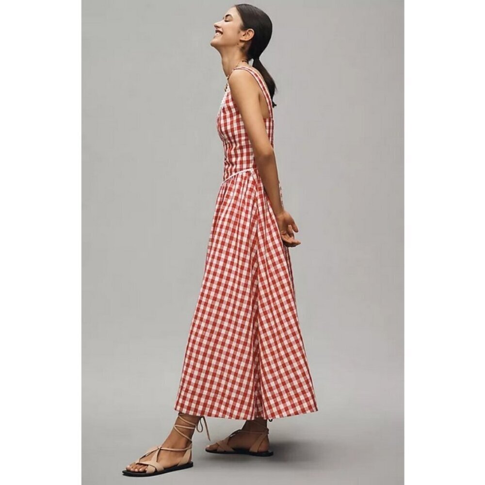 πWAYF x Styled Coco!π Gracie Gingham Linen-Blend Midi Dress Red Gingham XL NWT - Picture 3 of 16